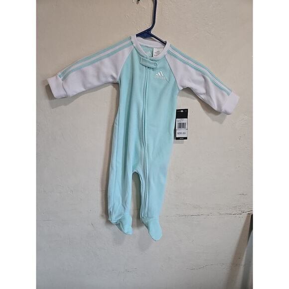 Adidas Micro Fleece Footie Lt Aqua. 9m. New - Picture 1 of 16